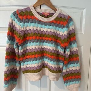 THML Multicolor Scallop Knit Sweater - Cream, Aqua, Olive, Orange, Lavender